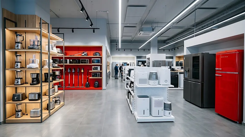 Electronics and home appliance showroom with product displays