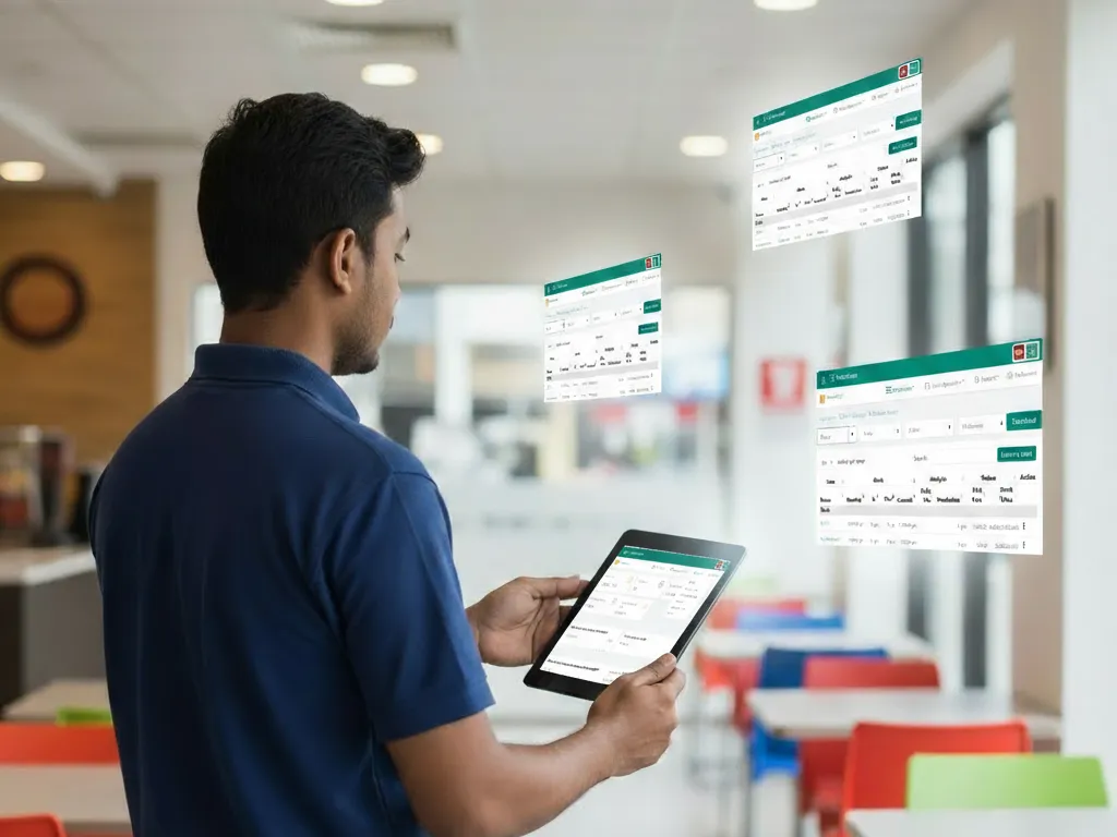 Waiter using a handheld device to take orders