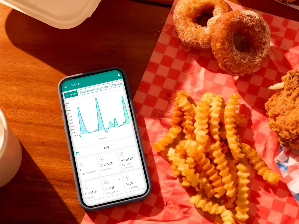 Waiter using a handheld device to take orders